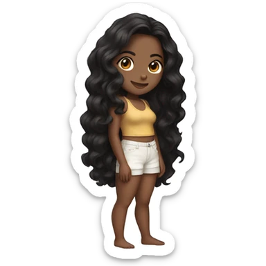 the back side of a brown women, with black hair, wavy long hair, beach outfit sticker