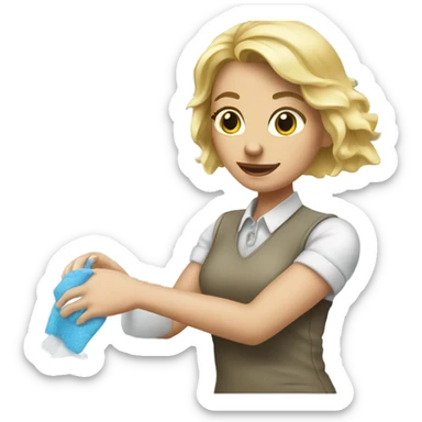 Blonde woman wiping counter with disinfectant wipes sticker