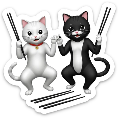 two cool cats playing air guitar on chopsticks sticker