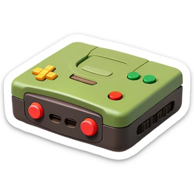 Clash of Clans aesthetic: Cinematic Playful Nintendo 64 Console Portrait Emoji, rendered in a 3D vector-style similar to standard emojis with minimal shading and bold, simplified shapes. A compact, distinct form with signature details, softly glowing with a nostalgic gaming charm. Simplified yet unmistakably iconic, highly detailed and consistent, glowing with a soft radiance and high shine. Stylized with a touch of retro gaming magic and a soft glowing outline, capturing the essence of a beloved gaming relic with a friendly, playful manner! sticker