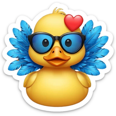 Make a frame emoji and inside it is a  yellow duck wearing red heart sunnies and the background is sky or anything blue make it like this 🌇 but what I described inside  sticker