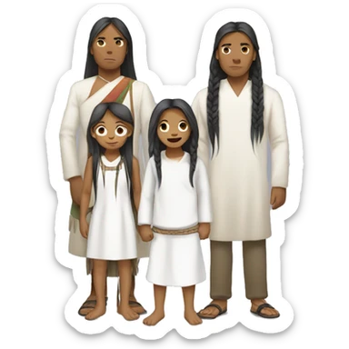 indigenous Kogui family with white clothing and long hair sticker
