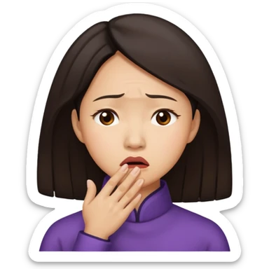 Asian woman agonizing over her chin sticker