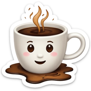 a white coffee cup with spilled, burnt-looking coffee sticker