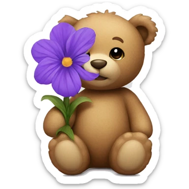 Teddy bear with purple flower sticker