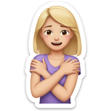 arms crossed holding neck crying laughing girl sticker