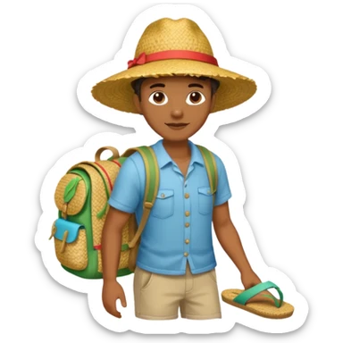 Créole réunionnais chapeau paille tong au pieds et sac a dos en rafffia sticker