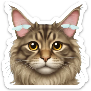 Maine Coon with a stupid face and butterfly on his nose sticker