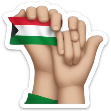 A person puts his hand over his mouth with the Palestinian flag drawn on his hand  sticker