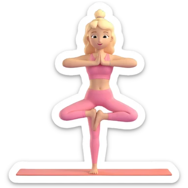 angelic blonde yoga girl in light pink yoga outfit, doing a sun salutation sticker