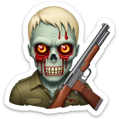 Bloody zombie shotgun pointed straight forward. In the style of your bleeding skull zombie art, but a shotgun pointing forward, not at an angle sticker