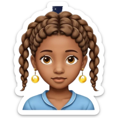 a brown skin ten year old girl with short twists  and moon earrings sticker