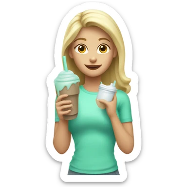 Protein shake blond girl drink mint clothes sticker
