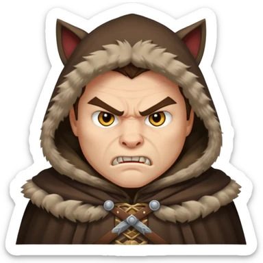 mean looking Hun warrior inspired by Mulan, snarling face, heavy fur cloak, menacing eyes sticker