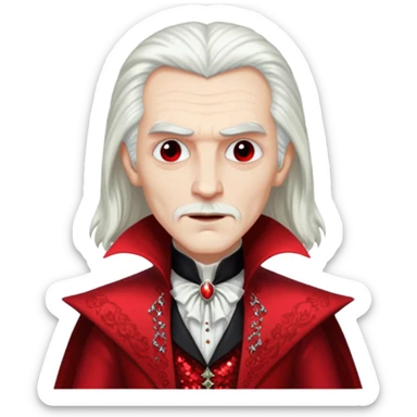 Dracula with long white hair, red sequin outfit sticker