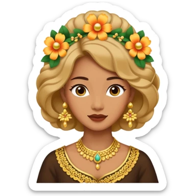women with tan skin, wearing traditional Javanese hair with bouncy flowers, and wearing paes sticker