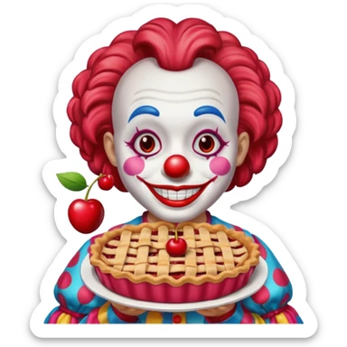 a clown with a cherry pie sticker