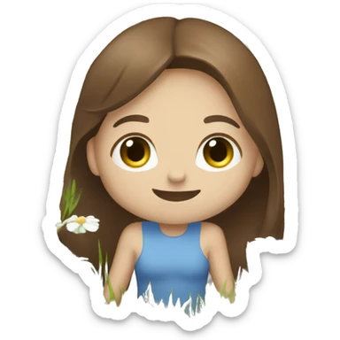 Girl frolicking in meadow white girl with blue eyes and brown hair sticker