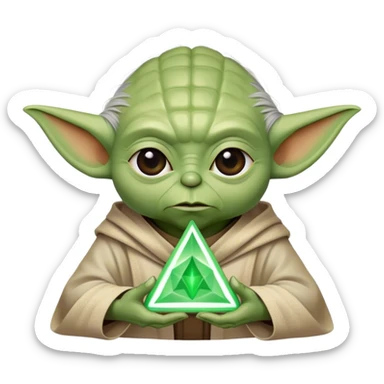 yoda holding a green mystic hollow triangle sticker