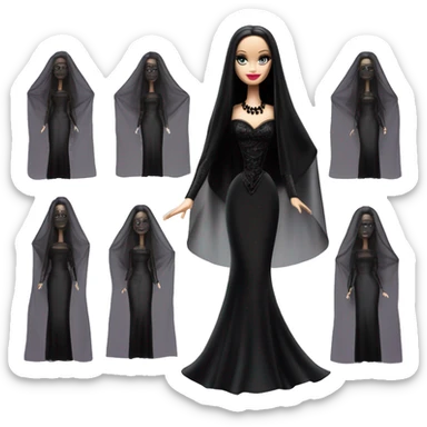 Principessa Barbie, teen Morticia Addams,cute,showing off, show full body,mourning accessories veil sticker