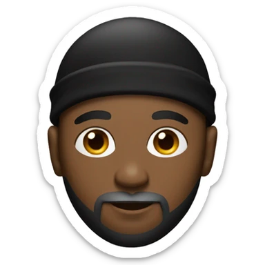 Black man with a round face wear beard with a black durag sticker