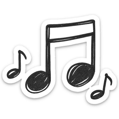 Musical notes icon, hand drawn, black outlines, no fill, simple and clean, front view sticker