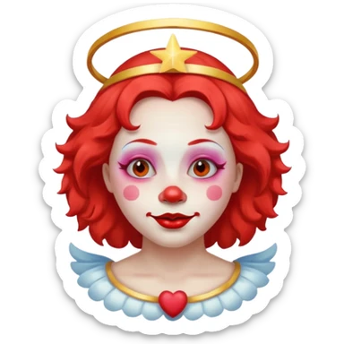 round face female clown with angel's halo no crown sticker