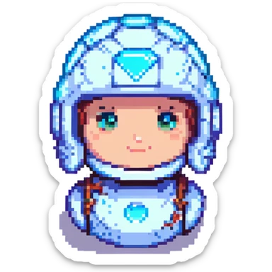 Add a diamond helmet to the Steve character in pixel art style, no background. sticker