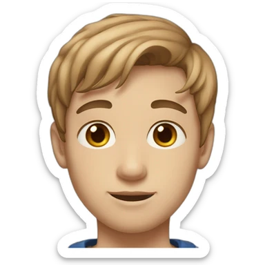 Boy with light brown hair and short 13 year old boy with brown eyes and white skin color and a sweatshirt sticker