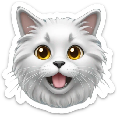 A cat with fluffy White and some Grey hair sticker