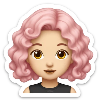 wavy pink hair girl korea w/ black eyes sticker