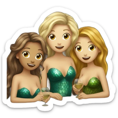 Three mermaids (1 blond, 2 brown hair) drinking wine sticker