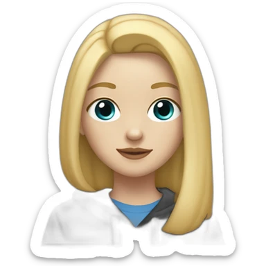 A blonde girl  with blues eyes, with straight hair and a ray,she has light skin a few freckles, and she wear a hoodies and she Carries in his arms a black labrador dog  sticker