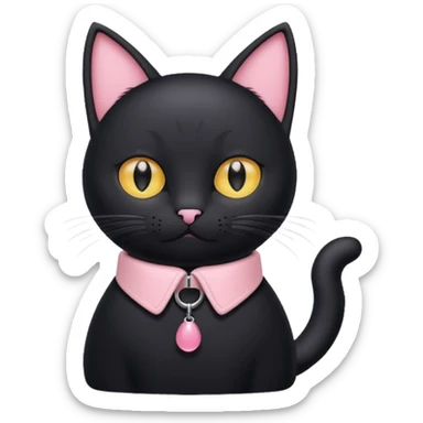 black cat with a pastel pink collar sticker