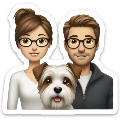 Brown hair man with glasses with westie dog girl sticker