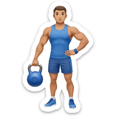strong man with blue shorts holding kettlebell sticker