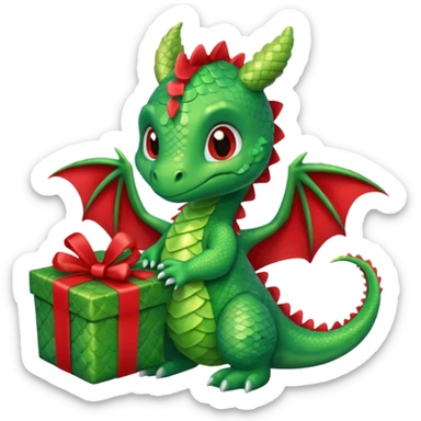 a cute baby dragon is holding a gift sticker