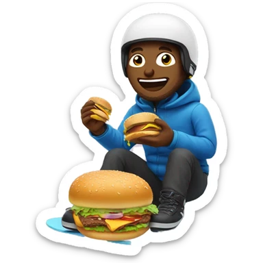Man eating a burger while snowboarding sticker