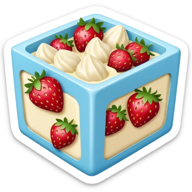 Strawberries in white chocolate in a pale blue package sticker