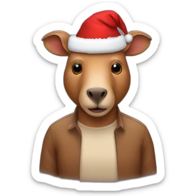 man with a capibara with a Christmas hat sticker