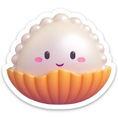 a cute white pearl in a shell, 3D emoji style, glossy finish, subtle reflections, no background sticker