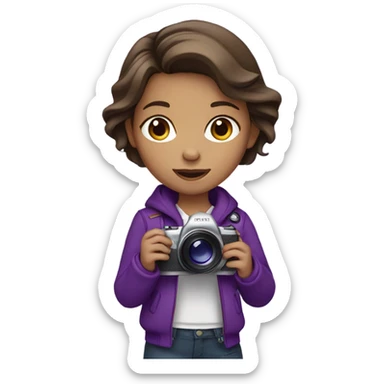 Girl photographer with purple camera and jacket with brown hair  sticker