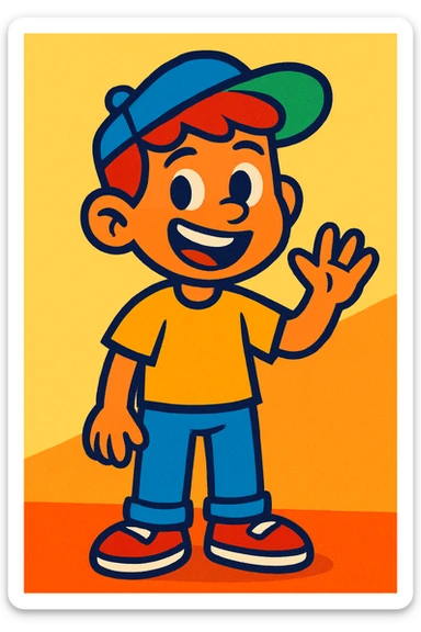 boy, vibrant cartoon style sticker