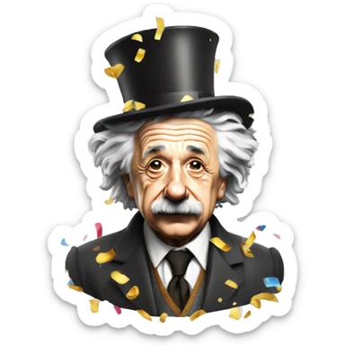 albert einstein with party hat confetti sticker