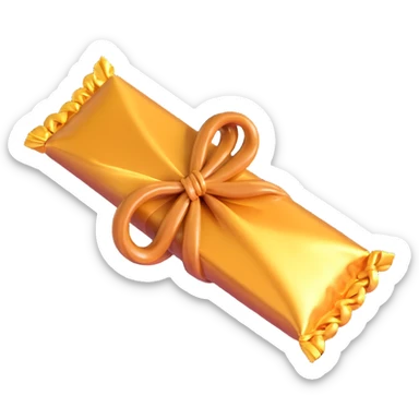a wrapped caramel candy with twisted ends, golden wrapper, on a transparent background sticker