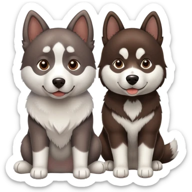 Chocolate lab sitting beside husky sticker