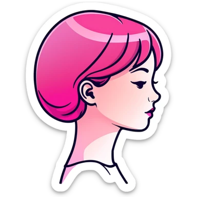 Girl in profile view with curved silhouette, transparent glass style, bright pink gradient, with highlights and shadows, minimalist design sticker