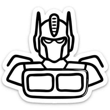 Optimus Prime robot from Transformers, head and upper body, heroic transformer face with battle mask, mechanical details sticker