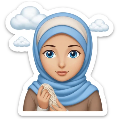 Turkish beautiful finish Konya girl blue eyes with clouds hijab does knitting  sticker