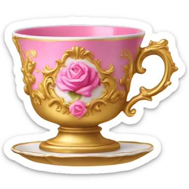 Gold and pink rococo tea cup sticker